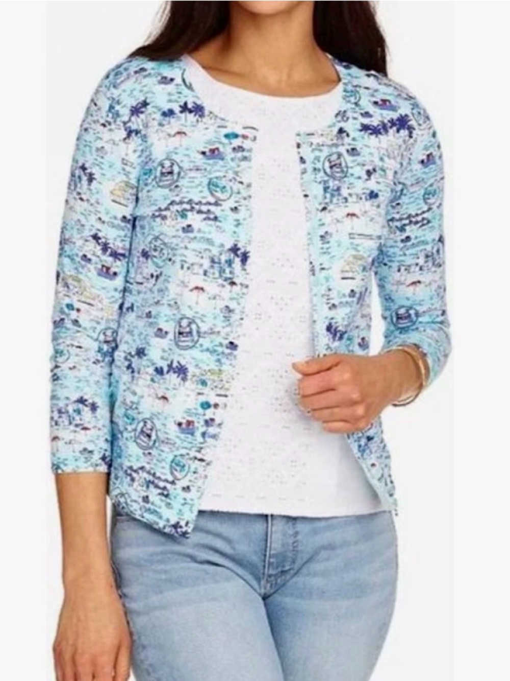 Talbots Santorini Soft Knit 3/4 Sleeve Coastal Cardigan Size M